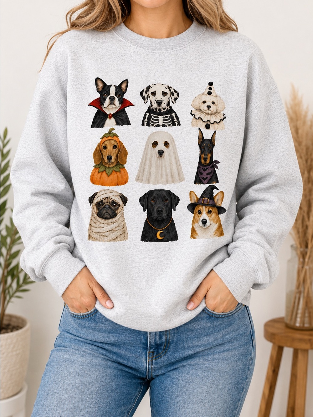 NWT Halloween Dogs Graphic Sweatshirt - Light Gray